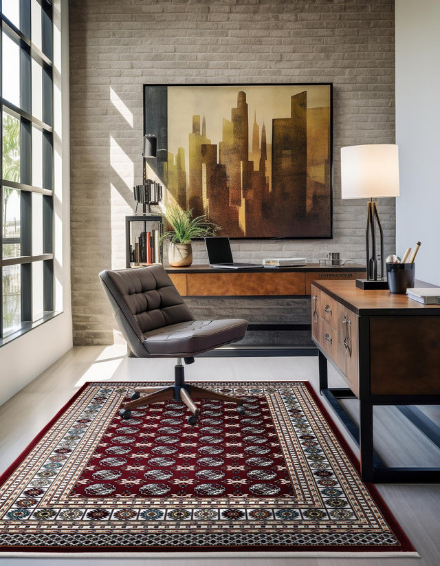 Burgundy Red 4' 1 x 6' 1 Narenj Rectangle Area Rug 85% Polypropylene & 15% Polyester Traditional Classic Carpet for Living, Dining, Bedrooms, Office for Sale at Rug Engine