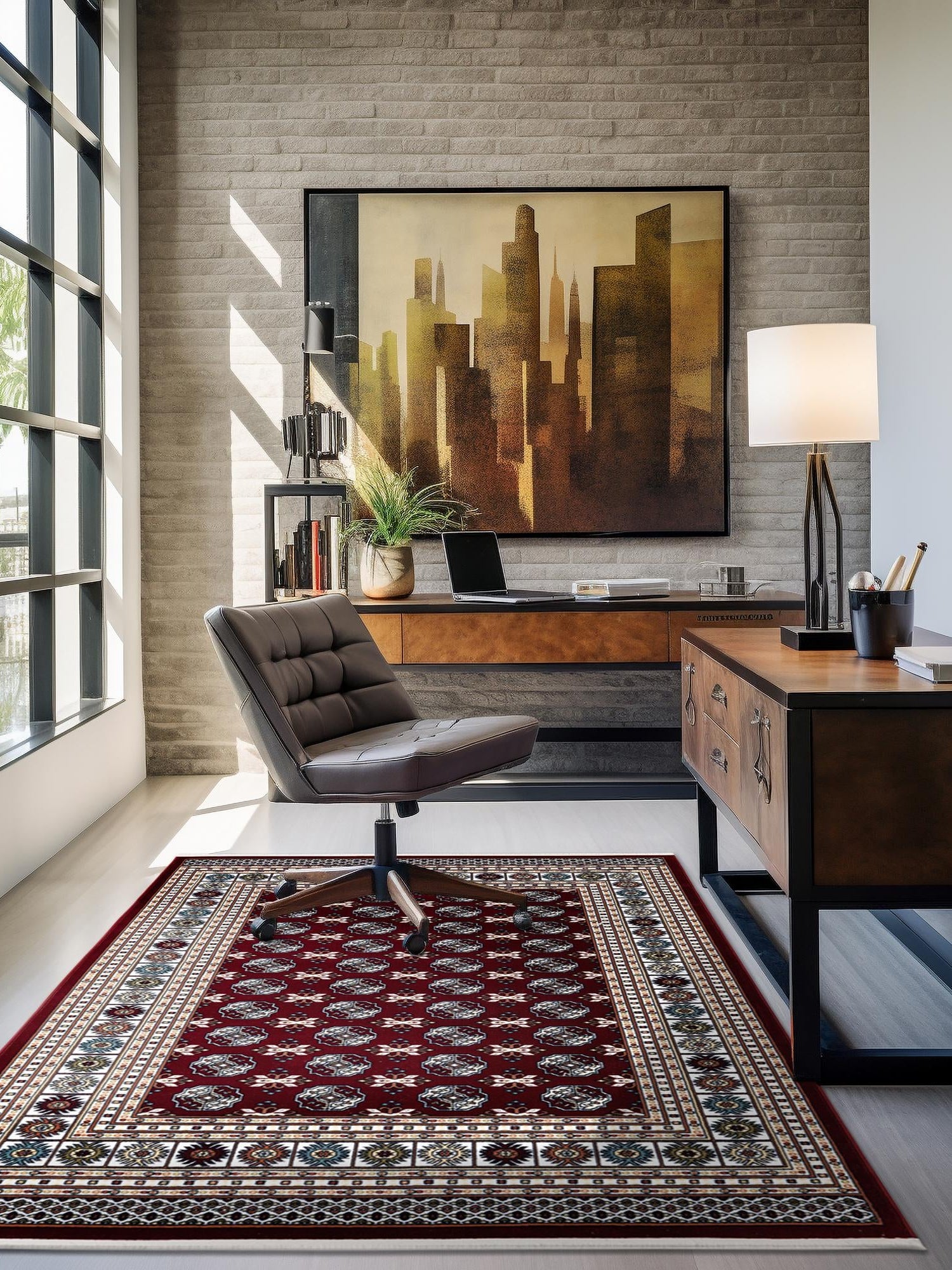 Burgundy Red 5' 3 x 8' Narenj Rectangle Area Rug 85% Polypropylene & 15% Polyester Traditional Classic Carpet for Living, Dining, Bedrooms, Office for Sale at Rug Engine