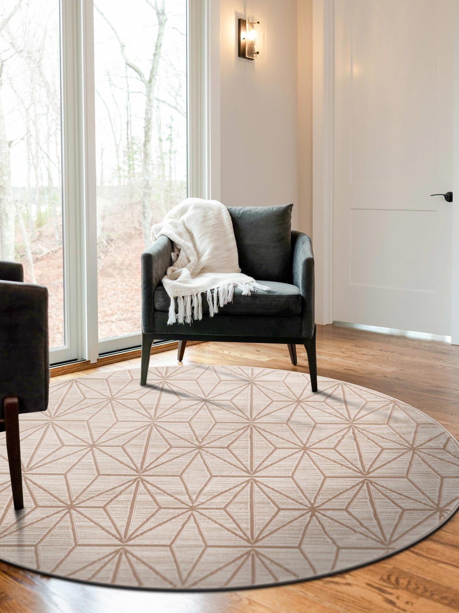 Beige 7' 10 x 7' 10 Jill Zarin Uptown Round Area Rug 70% Polypropylene & 30% Polyester  Contemporary Carpet for Living, Dining, Office, Bedroom for Sale at Rug Engine