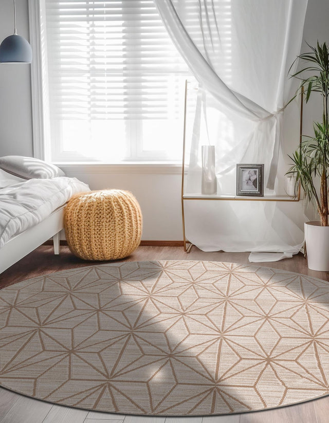 Beige 7' 10 x 7' 10 Jill Zarin Uptown Round Area Rug 70% Polypropylene & 30% Polyester  Contemporary Carpet for Living, Dining, Office, Bedroom for Sale at Rug Engine