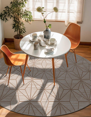 Beige 4' 1 x 4' 1 Jill Zarin Uptown Round Area Rug 70% Polypropylene & 30% Polyester  Contemporary Carpet for Living, Dining, Office, Bedroom for Sale at Rug Engine