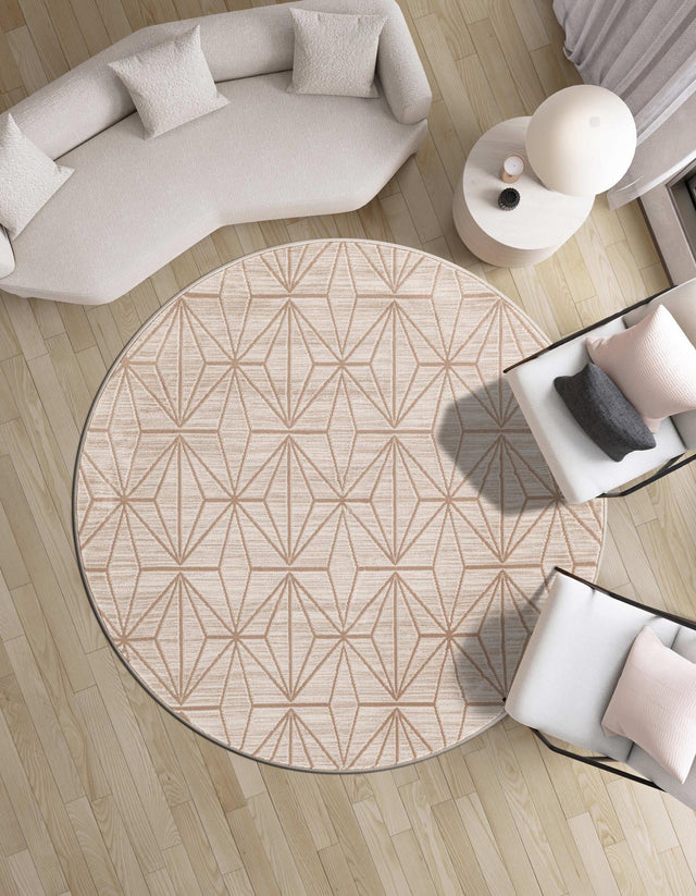Beige 7' 10 x 7' 10 Jill Zarin Uptown Round Area Rug 70% Polypropylene & 30% Polyester  Contemporary Carpet for Living, Dining, Office, Bedroom for Sale at Rug Engine