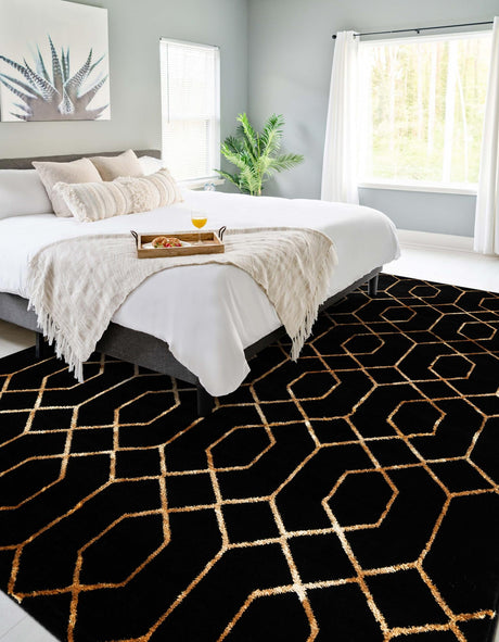 Black and Gold 5' 3 x 8' Marilyn Monroe Glam Rectangle Area Rug 70% Polypropylene & 30% Polyester Vivid Geometric Modern Carpet for Interior Home Decor for Sale at Rug Engine