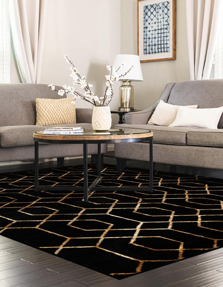 Black and Gold 7' 10 x 10' Marilyn Monroe Glam Rectangle Area Rug 70% Polypropylene & 30% Polyester Vivid Geometric Modern Carpet for Interior Home Decor for Sale at Rug Engine