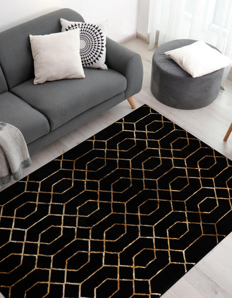 Black and Gold 7' 10 x 10' Marilyn Monroe Glam Rectangle Area Rug 70% Polypropylene & 30% Polyester Vivid Geometric Modern Carpet for Interior Home Decor for Sale at Rug Engine