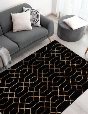 Black and Gold 5' 3 x 8' Marilyn Monroe Glam Rectangle Area Rug 70% Polypropylene & 30% Polyester Vivid Geometric Modern Carpet for Interior Home Decor for Sale at Rug Engine