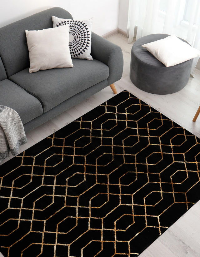 Black and Gold 5' 3 x 8' Marilyn Monroe Glam Rectangle Area Rug 70% Polypropylene & 30% Polyester Vivid Geometric Modern Carpet for Interior Home Decor for Sale at Rug Engine
