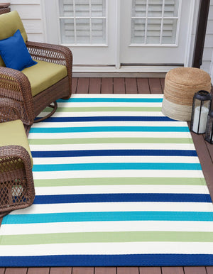 Blue and Green 4' 1 x 6' 1 Vista Breeze Outdoor Rectangle Area Rug Weather Resistant for Patio, Deck, Terrace, Balcony, Porch Colorful Vivid Modern Outside Carpet for Sale at Rug Engine