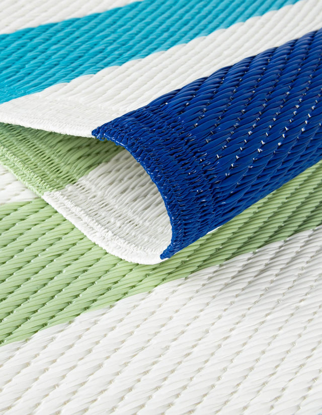 Blue and Green 2' x 6' 1 Vista Breeze Outdoor Runner Area Rug Weather Resistant for Patio, Deck, Terrace, Balcony, Porch Colorful Vivid Modern Outside Carpet for Sale at Rug Engine