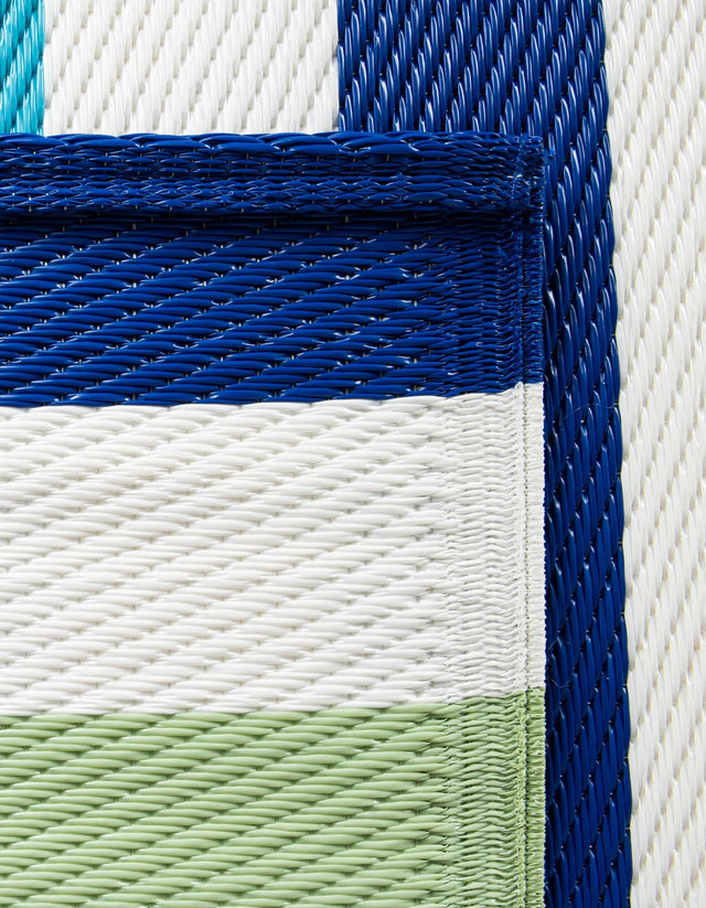Blue and Green 2' x 6' 1 Vista Breeze Outdoor Runner Area Rug Weather Resistant for Patio, Deck, Terrace, Balcony, Porch Colorful Vivid Modern Outside Carpet for Sale at Rug Engine