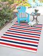 Navy Bue and Red 4' 1 x 6' 1 Vista Breeze Outdoor Rectangle Area Rug Weather Resistant for Patio, Deck, Terrace, Balcony, Porch Colorful Vivid Modern Outside Carpet for Sale at Rug Engine