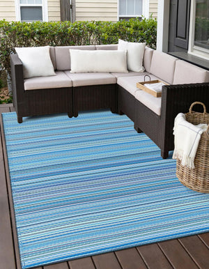 Blue 4' 1 x 6' 1 Vista Breeze Outdoor Rectangle Area Rug Weather Resistant for Patio, Deck, Terrace, Balcony, Porch Colorful Vivid Modern Outside Carpet for Sale at Rug Engine