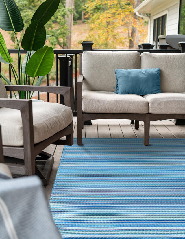 Blue 4' 1 x 6' 1 Vista Breeze Outdoor Rectangle Area Rug Weather Resistant for Patio, Deck, Terrace, Balcony, Porch Colorful Vivid Modern Outside Carpet for Sale at Rug Engine