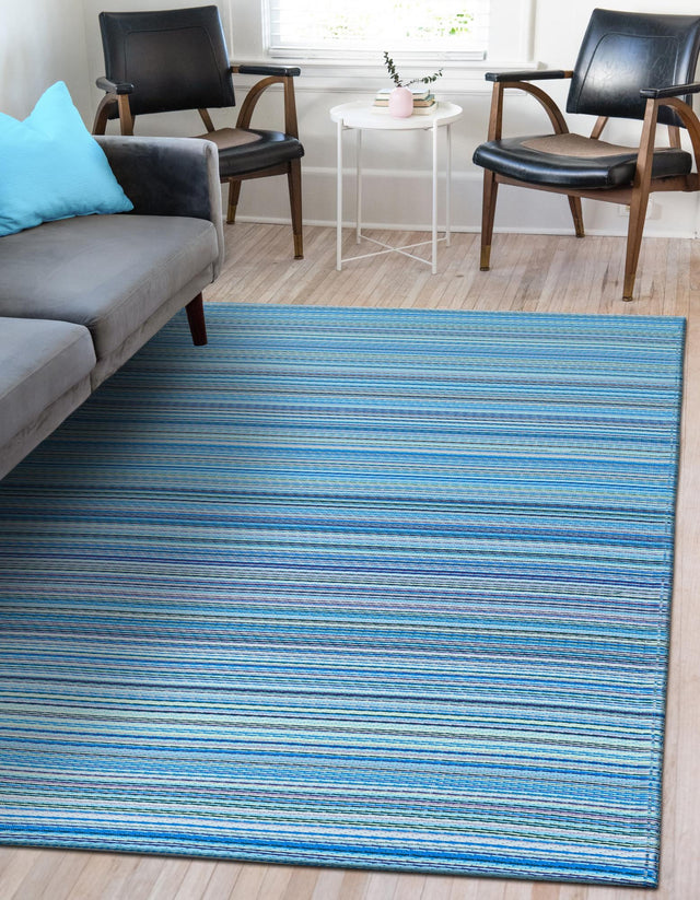 Blue 4' 1 x 6' 1 Vista Breeze Outdoor Rectangle Area Rug Weather Resistant for Patio, Deck, Terrace, Balcony, Porch Colorful Vivid Modern Outside Carpet for Sale at Rug Engine