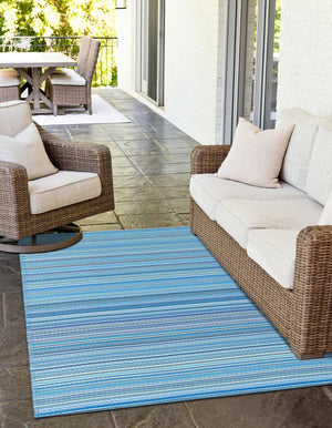 Blue 4' 1 x 6' 1 Vista Breeze Outdoor Rectangle Area Rug Weather Resistant for Patio, Deck, Terrace, Balcony, Porch Colorful Vivid Modern Outside Carpet for Sale at Rug Engine