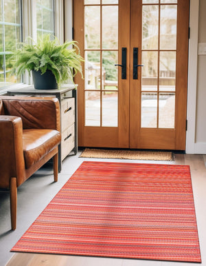 Red 4' 1 x 6' 1 Vista Breeze Outdoor Rectangle Area Rug Weather Resistant for Patio, Deck, Terrace, Balcony, Porch Colorful Vivid Modern Outside Carpet for Sale at Rug Engine