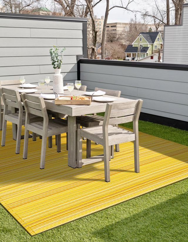 Yellow 4' 1 x 6' 1 Vista Breeze Outdoor Rectangle Area Rug Weather Resistant for Patio, Deck, Terrace, Balcony, Porch Colorful Vivid Modern Outside Carpet for Sale at Rug Engine