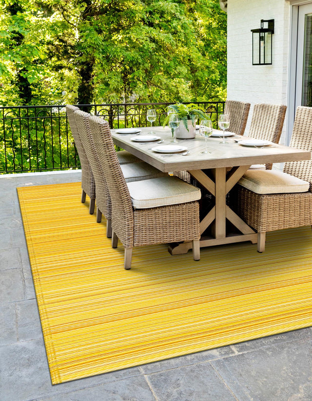 Yellow 4' 1 x 6' 1 Vista Breeze Outdoor Rectangle Area Rug Weather Resistant for Patio, Deck, Terrace, Balcony, Porch Colorful Vivid Modern Outside Carpet for Sale at Rug Engine