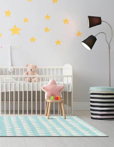 Clear Blue 5' 1 x 8' Whimsy Kids Rectangle Area Rug for Baby Nursery, Toddler Playroom, Bedrooms