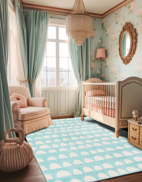 Clear Blue 5' 1 x 8' Whimsy Kids Rectangle Area Rug for Baby Nursery, Toddler Playroom, Bedrooms