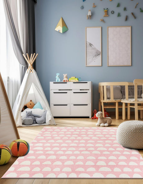 Pink 5' 1 x 8' Whimsy Kids Rectangle Area Rug for Baby Nursery, Toddler Playroom, Bedrooms
