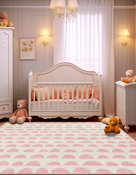 Ivory and Pink 5' 1 x 8' Whimsy Kids Rectangle Area Rug for Baby Nursery, Toddler Playroom, Bedrooms
