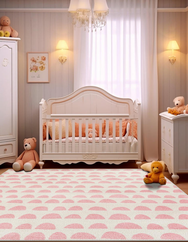 Ivory and Pink 5' 1 x 8' Whimsy Kids Rectangle Rug