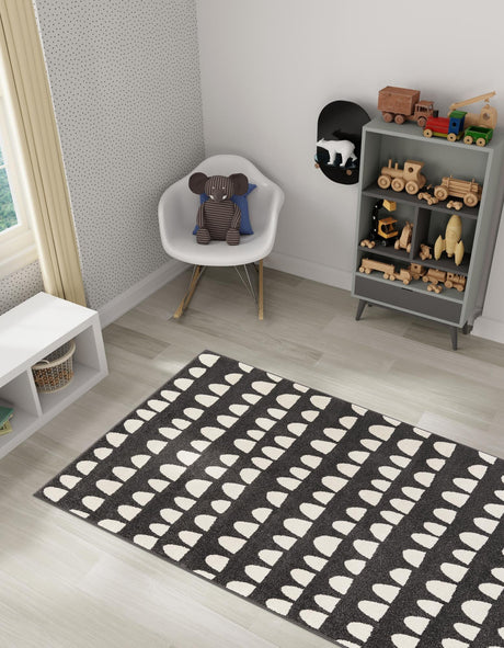 Dark Gray 5' 1 x 8' Whimsy Kids Rectangle Area Rug for Baby Nursery, Toddler Playroom, Bedrooms
