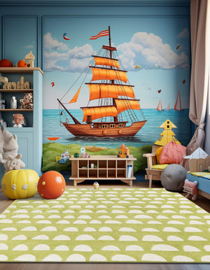 Pastel Green 5' 1 x 8' Whimsy Kids Rectangle Rug