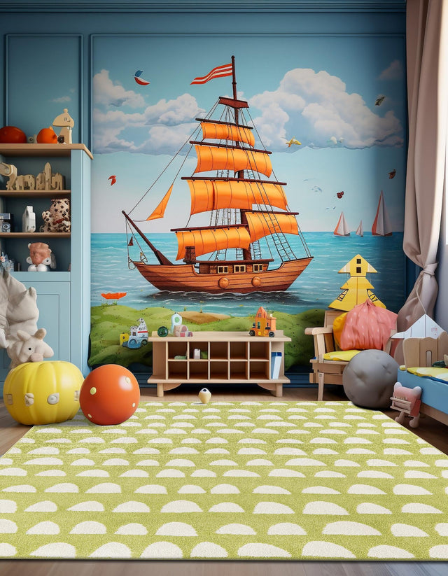 Pastel Green 5' 1 x 8' Whimsy Kids Rectangle Rug