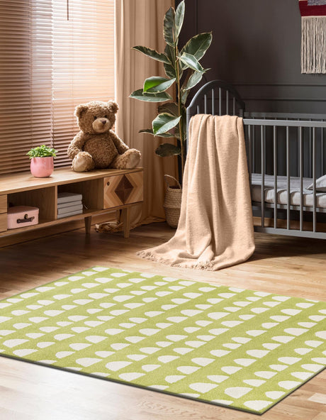 Pastel Green 5' 1 x 8' Whimsy Kids Rectangle Area Rug for Baby Nursery, Toddler Playroom, Bedrooms