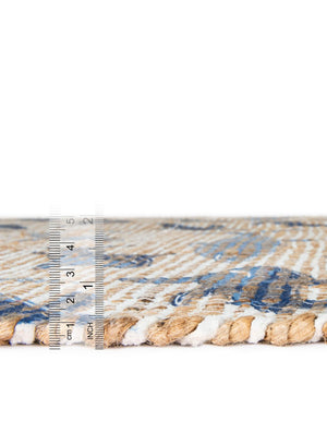 Ivory and Blue 4' 1 x 6' 1 Chenille Jute Rectangle Area Rug Vintage Distressed Boho All Natural Eco-Friendly Sustainable Carpet for Living Dining Office Dorm Rooms for Sale at Rug Engine