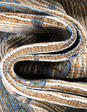 Ivory and Blue 4' 1 x 6' 1 Chenille Jute Rectangle Area Rug Vintage Distressed Boho All Natural Eco-Friendly Sustainable Carpet for Living Dining Office Dorm Rooms for Sale at Rug Engine