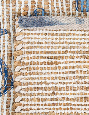 Ivory and Blue 4' 1 x 6' 1 Chenille Jute Rectangle Area Rug Vintage Distressed Boho All Natural Eco-Friendly Sustainable Carpet for Living Dining Office Dorm Rooms for Sale at Rug Engine
